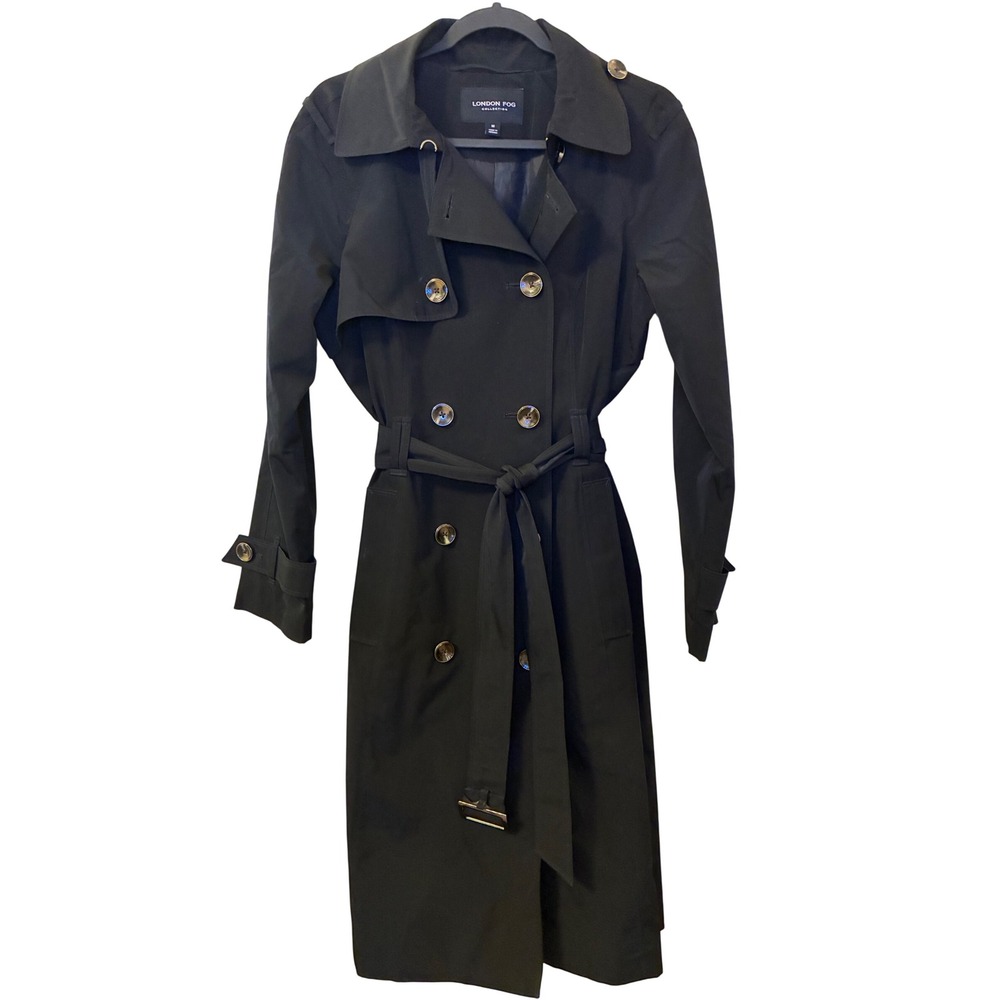 London Fog Black Double Breasted Trench Coat with Belt Womens Medium